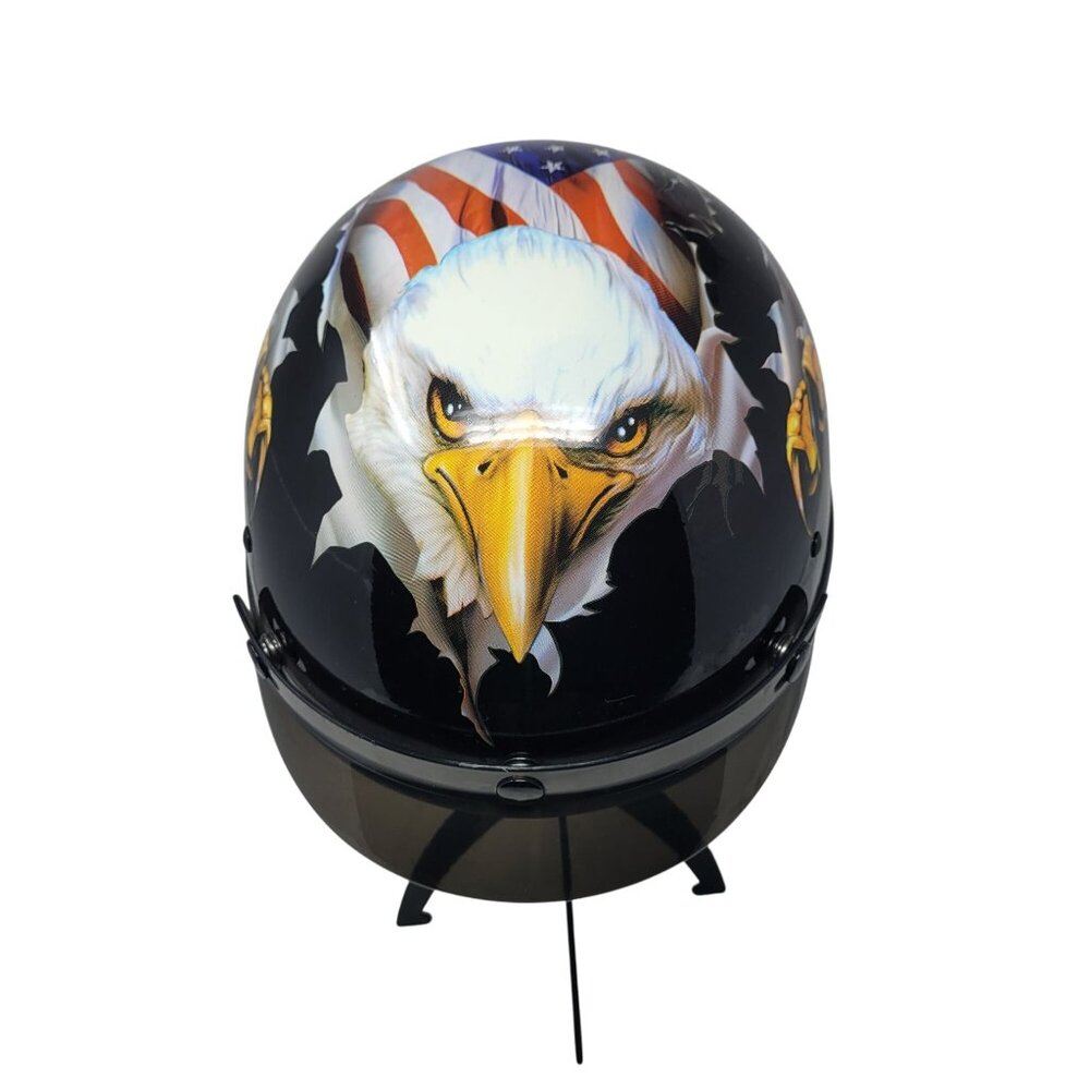 Motorcycle Cartman HY-808-2 Half Helmet‎ Glossy Black Eagle Sz XL 61-62cm DOT